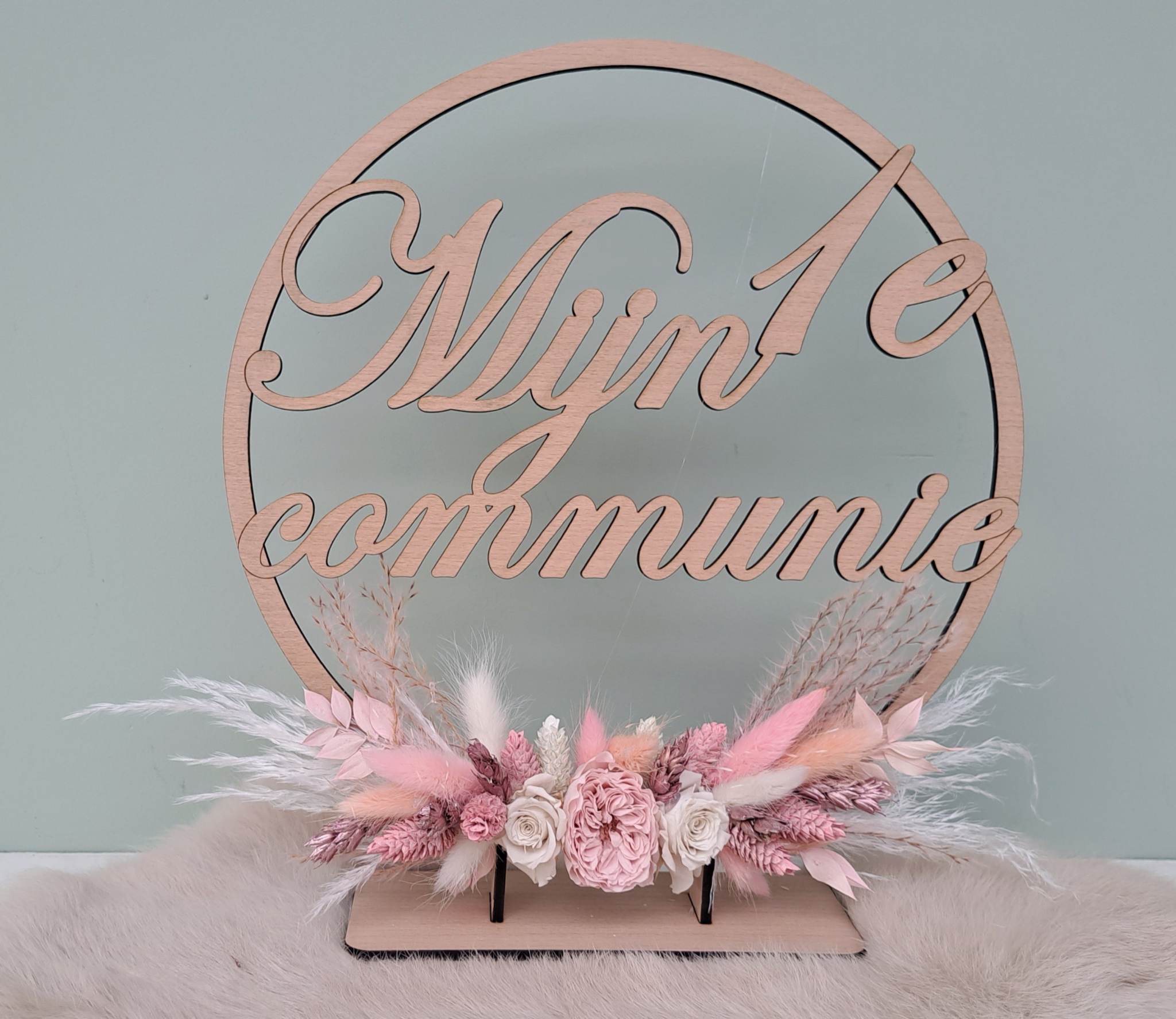 Houten flowerhoop 29cm met naam 