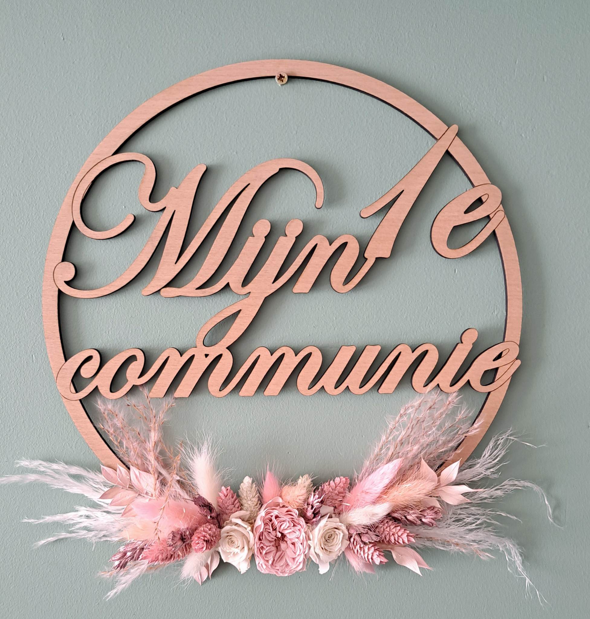 Houten flowerhoop 29cm met naam 