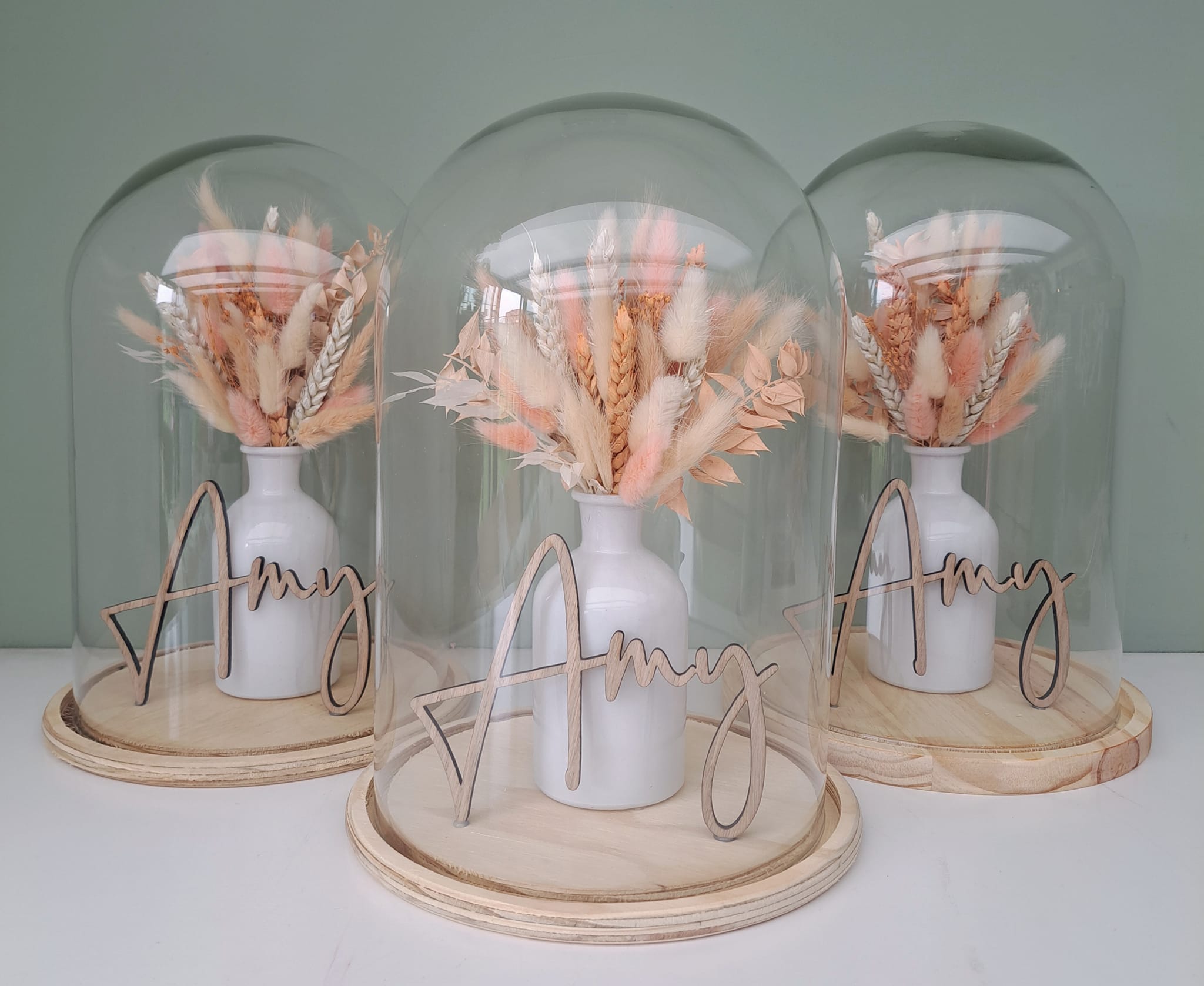 Gepersonaliseerde stolp met droogbloemen