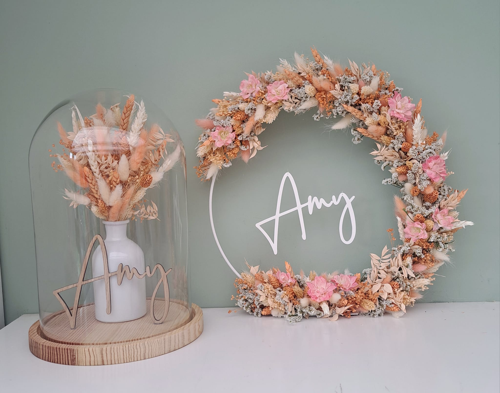 Gepersonaliseerde stolp met droogbloemen
